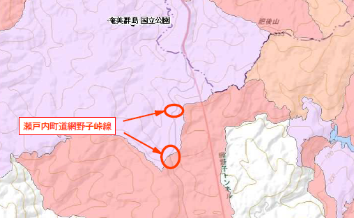 ”町道網野子峠線”アマミノクロウサギ等侵入防止柵設置場所地図